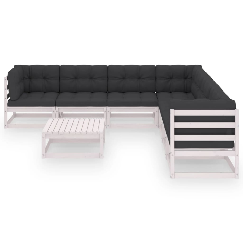 8-tlg. Garten-Lounge-Set mit Kissen Weiss Kiefer Massivholz